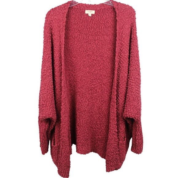 Umgee Women's Open Front Burgundy Batwing w/ Pockets Cardigan Sweater Size Large - Picture 1 of 7